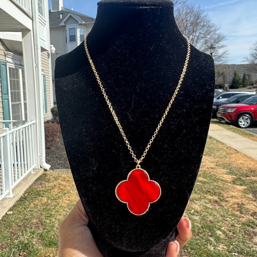 Elegant Red Clover Pendant Necklace